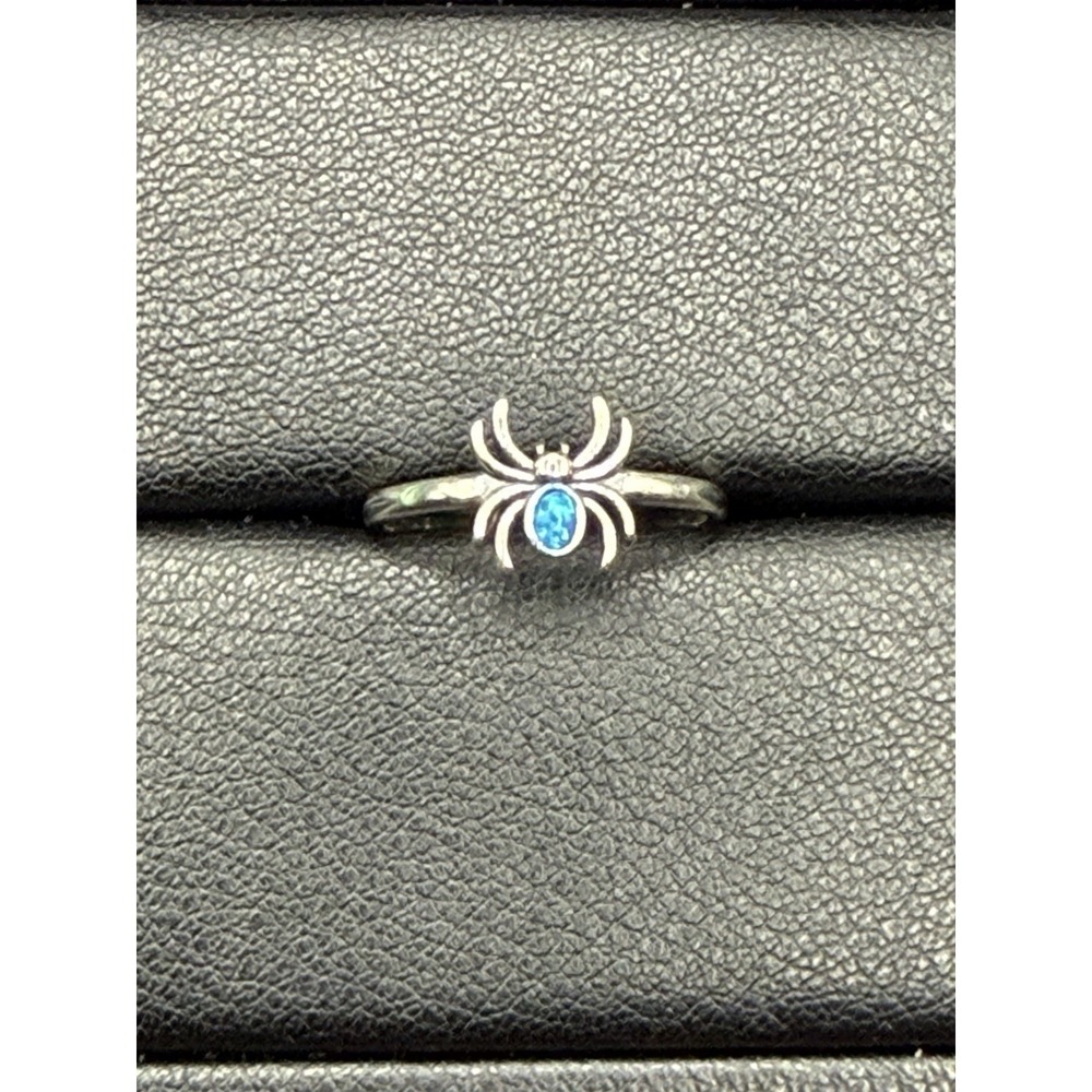 New Condition Sterling Silver Lab Blue Opal Spider Dainty Ring Size 7